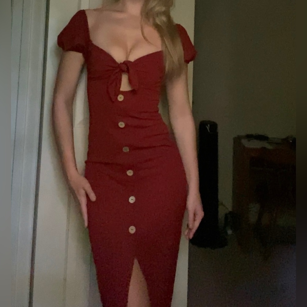 Auburn Cutout Front Tie Bodycon Midi Dress